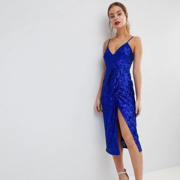 asos blue sequin dress